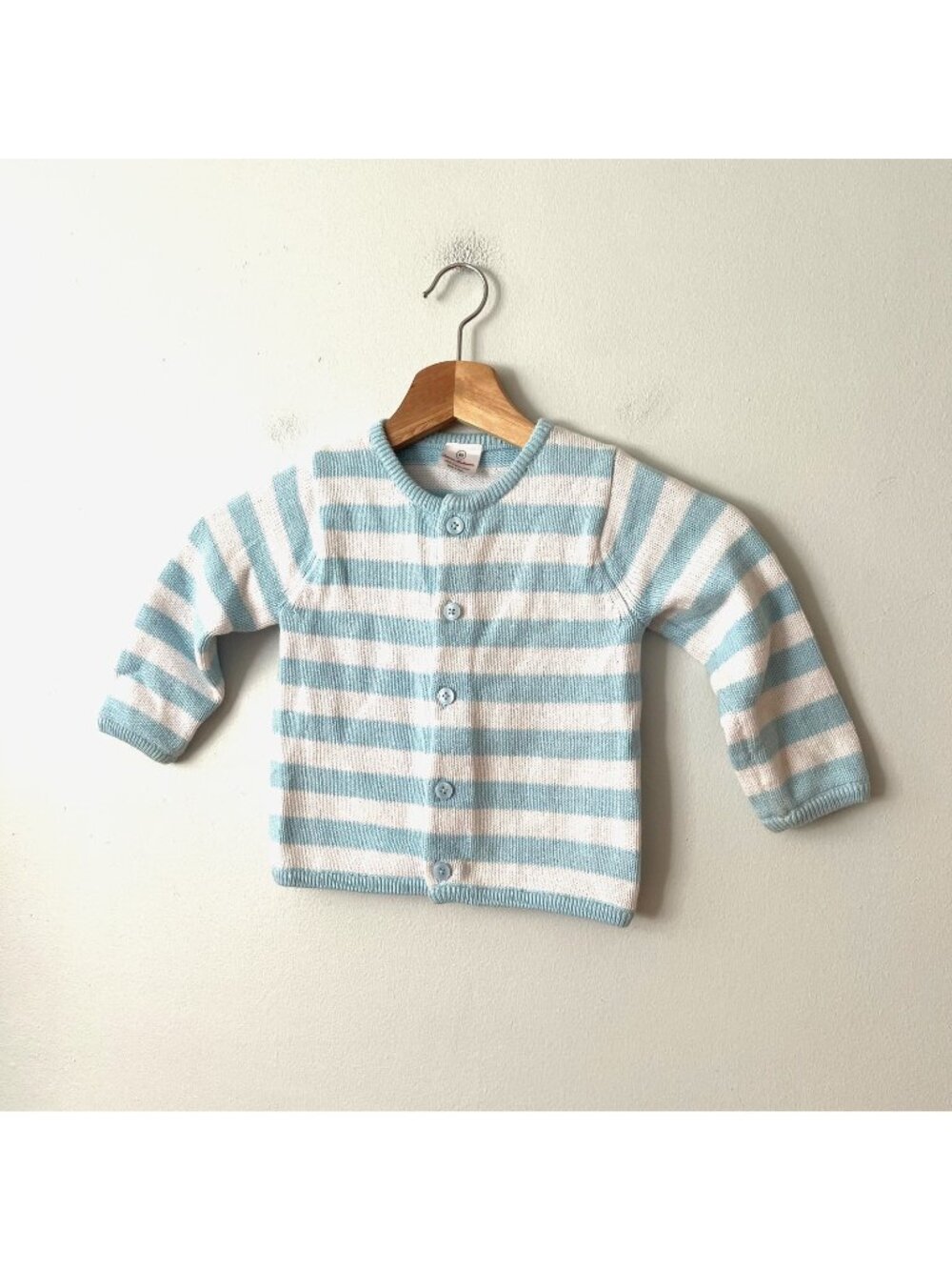 Hanna Andersson Blue & White Striped Organic Cotton Cardigan Sweater Size 80/2T